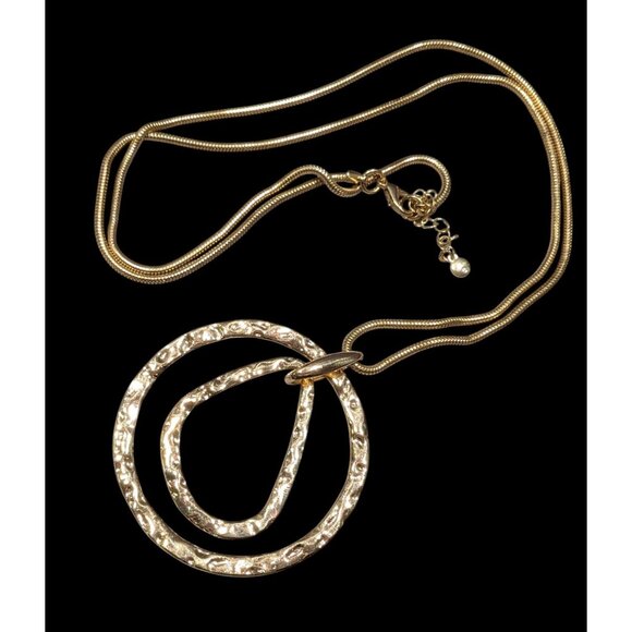 Brutalist Hammered Geometric Gold Tone Open Pendant Necklace - Picture 1 of 8